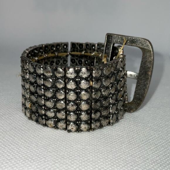 VTG SILVER TONE BELT STYLE RHINESTONE CRYSTAL EXPANDABLE BRACELET - Picture 8 of 9